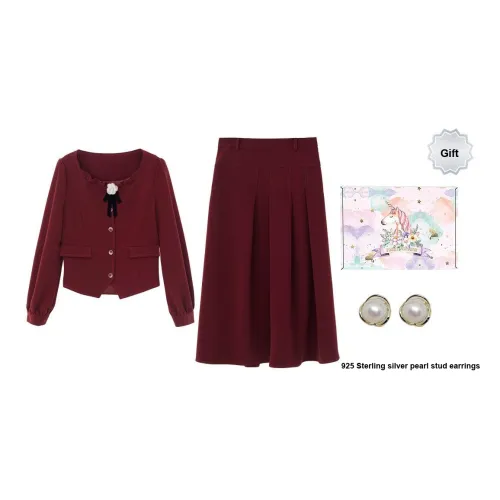 ANNECHEN Ретро Комплект с Юбкой Женский Красный