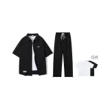 Комплект (Черный топ + Черные штаны) (Включает рубашку с коротким рукавом)