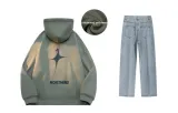 Флисовый комплект (мох зеленый топ + синие джинсы цвета грязи)