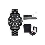 Три руки Стиль - Черный ремешок - Черный циферблат [Коробка для ремня]