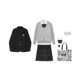 Курение Серый Юбка + Светло-Серый Кардиган + Пальто, Набор из 5 Штук