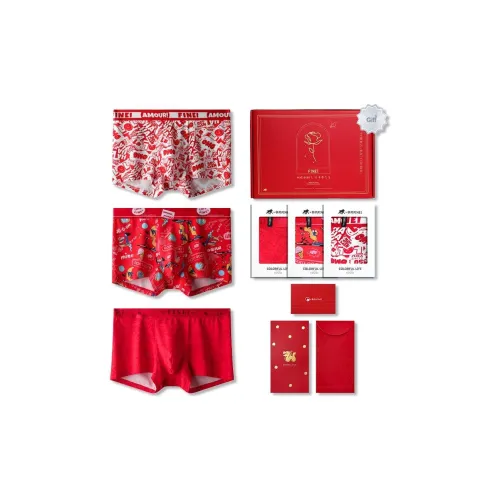 FINEI Новый год Зодиакальный год 50 Шт. Чесаный хлопок Комфортный и Дышащий Процветание Трусы Мужские Набор в Коробке Красный