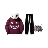 Пуховик Комплект (Бордовый Бежевый Шляпа Топ + Черные Флисовые Подкладочные Повседневные Штаны + Бесплатный Термический Шарф)