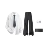 Белый+Черный костюм брюки (в комплекте с брошью) (без воротника)