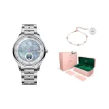 Серебряный корпус, синяя оболочка, серебряный стальной браслет.