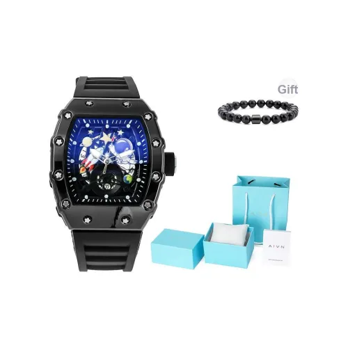 AIVN Кварцевый механизм Eco Friendly Фторкаучук Ремешок Часы Мужские Черный Циферблат
