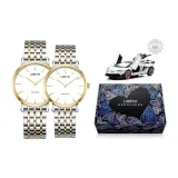 Золотой корпус, белый циферблат, двухцветный золотой стальной браслет [1 пара]