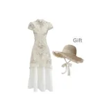 Платье абрикосового цвета + шляпа для пляжа с вырезами