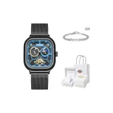 [Белый, золото, позолоченный, коробка] Синий + DK кубинский браслет