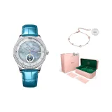 Украшенный горным хрусталем, серебряный корпус, синяя оболочка, синий ремень