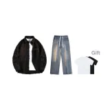 Комплект (Черная рубашка + Ностальгические синие джинсы) В комплекте с футболкой