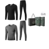 2-Предметный комплект нижнего белья (Черный + Темный Фотиния Серый) Утолщенный и с флисовой подкладкой / Классический круглый вырез / Легкий доступ через дверной замок