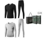 2-Предметный комплект нижнего белья (Черный + Светлый Фотиния Серый) Утолщенный и с флисовой подкладкой / Классический круглый вырез / Легкий доступ через дверной замок