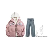 Комплект (Розовый топ + средне-синие штаны) (Включает ожерелье)