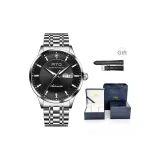 Серебряный корпус с черным циферблатом, стальной браслет [стандартный размер, коробка для часов + ремешок]