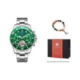 Зеленый браслет с бусинами из серебра, 18 бусин с семенами бодхи, с полосой