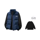 Темно-синий синий жилет + черный круглый вырез свитшот