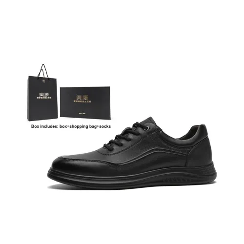 AOKANG Повседневные кожаные туфли с низким верхом, черные, стандартный размер, кожаная обувь, мужская