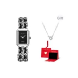 Серебряный ремешок, черный циферблат (в коробке "Восторг") + в комплекте с ожерельем