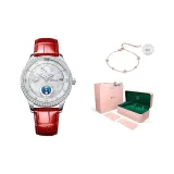 Украшенный горным хрусталем, серебряный корпус, бежевый белый ремешок