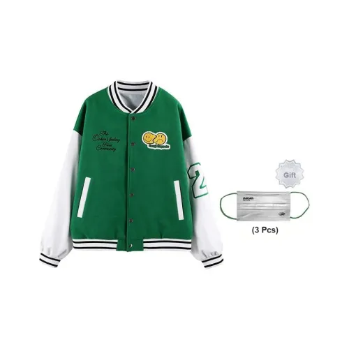 OAKAO Loose Fit Moderate Baseball Jacket Unisex Green OAKAO Свободный крой Умеренный Бейсбольная куртка Унисекс Зеленый