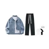 Комплект одежды (Синий деним топ + Черные джинсы) В комплекте с футболкой