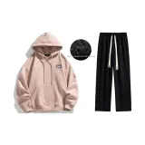 Комплект одежды: флисовая подкладка (розовый свитшот + черные штаны)