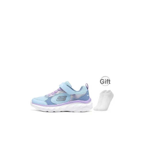 Skechers Kids Устойчивый к истиранию Легкий Амортизирующий Низ Резистентный Низкий Топ Беговые кроссовки Светло-синий Детский
