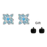 Цветочный, Butterfly, Shadow, Серьги-гвоздики, 1 пара (Синий циркон)