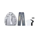 Комплект (Серый топ + Ностальгические синие джинсы) В комплекте с футболкой