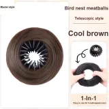 Улучшенный-Bird's Nest Bun [Прямые волосы Галстук] Холодный коричневый