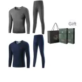 2-Предметный комплект нижнего белья (Темно-серый Фотиния + Темно-синий) Утолщенный и с флисовой подкладкой / Классический круглый вырез / Легкий доступ через дверной замок