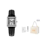 Серебряный корпус, серебристый циферблат, черный ремешок