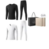 2-Предметный комплект нижнего белья (Ночной черный + Жемчужно-белый) Флис Термический/Антибактериальный/Классический круглый вырез