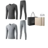 2-Предметный комплект нижнего белья (Серо-дождевой + Сиренно-серый) Немецкий язык Флис Термический/Бесшовный Антибактериальный/Классический Круглый вырез