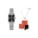 Серебряный ремешок, черный циферблат, оригинальная коробка + ожерелье + бесплатный регулировщик часов