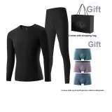 Ночной Черный Круглый Шея Комплект (Бесплатно 3 Пачки нижнего белья Seven Wolves одного размера + Сумка) Derong Термический/без следов Антибактериальный