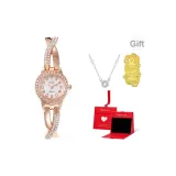 Золотистый, полосатый, белый циферблат, коробка "Восторг" (включено ожерелье + 999 золото, богатый стикер для телефона)