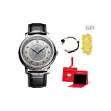 Черный ремешок, белый циферблат, коробка "Восторг" (включает наклейку из 999 золота "Процветание" для телефона + браслет-шнурок)