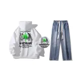 Комплект (Светящийся в темноте белый топ + темно-синие джинсы)