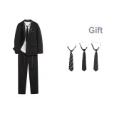 Комплект одежды (Черный деловой костюм + Черные брюки для костюма) с включенным галстуком