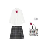 Юбка в угольно-сером цвете в клетку + рубашка с длинным рукавом, трехкомпонентный комплект