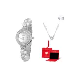 Серебряный, полосатый, белый циферблат (в коробке "Joyful" + в комплекте с ожерельем)