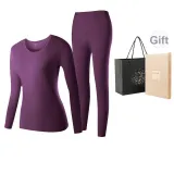 Женский комплект одежды с круглым вырезом (темно-фиолетовый), 100% хлопок, безопасный для кожи, антибактериальный (3A)