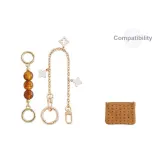 Коричневая кожа, маленькая сумка [набор из 3 штук], янтарное золото, жемчужный удлинитель цепи 13 см + декоративная цепь с четырехлистным клевером, медный, 30 см + застежка-булавка