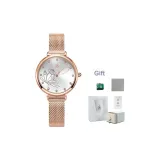 Серебряный циферблат, розовый корпус, розовая сетка, полоска