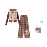 Коричневое пальто + штаны + сумка для покупок