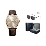 Розовое золото, корпус, розовый циферблат, коричневый кожаный ремешок