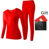 Женский комплект с круглым вырезом (красный), 100% хлопок, дружественный к коже / 3A, комфортный