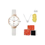 Белый ремешок, белый циферблат, оригинальная коробка (в комплекте с 999 золотым стикером "Удача" для телефона + ожерелье)